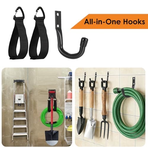 14" Garage Hooks Heavy Duty 8-Pack - Garage Storage System Hooks, Ladder Hooks for Garage Wall & Broom Holder Wall Mount | Non-Slip Tire Rack & Heavy Duty Wall Hooks for Hanging Ladders, Chairs. - Thumbnail 3