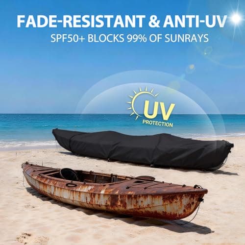 Clyisrut Waterproof Kayak Cover Accessories, Boat Outdoor Oxford Storage Marine Cockpit Dust Cover UV Protection Ultra Strong Sunblock Shield for Fishing Boat Kayak Canoe (13.4-14.7FT, Black) - Thumbnail 2