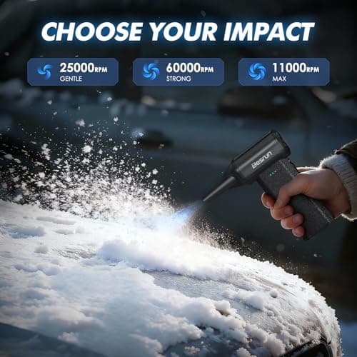 Besrun Electric Air Duster - 110,000 RPM Compressed Air Duster, 120W Cordless Air Blower for Computer Keyboard，House, Outdoor & Car, 3-Speed Rechargeable Mini Turbo Fan, Type-C Fast Charge (X113) - Thumbnail 3
