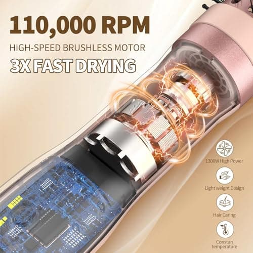 3 in 1 Blow Dryer Brush Thermal Curling Iron Wand Brush 1.5’, Wet Brush Speed Dry 110000RPM Hot Air Hair Dryer Volume, Beachy Waver Blowout Curling Brush Hair Styler Anti-Frizz Straight,Curl - Thumbnail 5