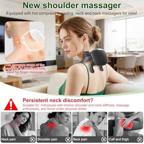 Nooydio Neck Massager, Neck and Back Massager with Heat & 4D Kneading, Shiatsu Deep Tissue Wireless Massager for Shoulder Cervical Pain Relief, Portable Rechargeable for Home Office (Black) - Thumbnail 3