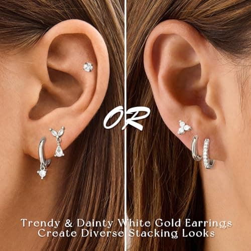 adoyi Gold Hoop Earrings for Women 14K Gold Plated Flat Back Earrings for Sensitive Ears Silver Stainless Steel Stud Earring for Women Cartilage Jewelry Gifts - Thumbnail 6