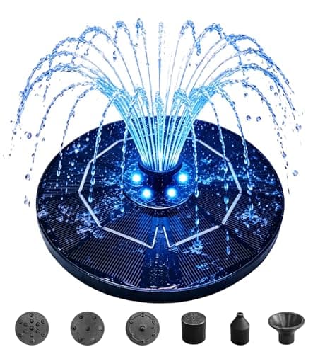 OUISJYER Solar Bird Bath Fountain with LED Lights – 6.3" Floating Solar Fountain Pump with Battery Backup | 9V/2W Powerful Water Spray, 5 Nozzles, for Bird Bath, Pond, Garden & Outdoor Decor - Image 1