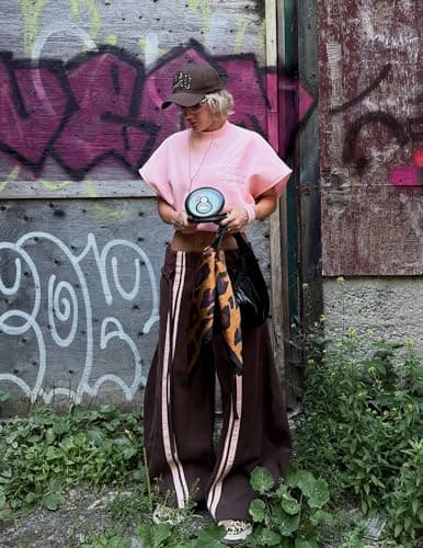 Aelfric Eden Stripe Super Baggy Sweatpants Oversized Barrel Pants Vintage Wide Leg Elastic Waist Lantern Trouser Unisex Brown X-Large - Thumbnail 4