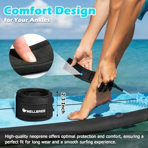 Mellbree Surfboard Leash, Premium SUP Leash Double-Side Rotatable Wirst Strap Leg Rope Flexible for Paddleboard Longboard Shortboard Stand-up Boogie Paddle Boards (Green Yellow, 10ft 7mm) - Thumbnail 4