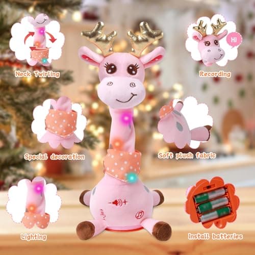 LUKETURE Dancing Talking Singing Pink Giraffe Stuffed Plush with Golden Antlers,Interactive Stuffed Animal Toy, Musical Plush with Record & Repeat, Sings 10 Songs, LED Lights - Thumbnail 4