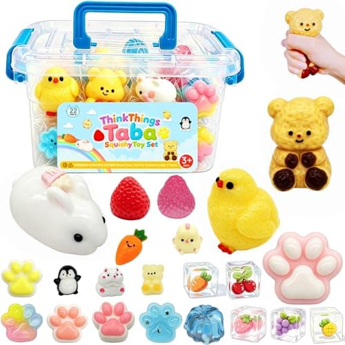22Pcs Squishy Taba Fidget Toys Set, Squishies Party Favors for Kids 4-8 8-12, Bulk Soft Squeeze Toys with Treasure Box for Student Rewards, Goodie Bag Fillers Pinata Stuffers Birthday Xmas Gifts