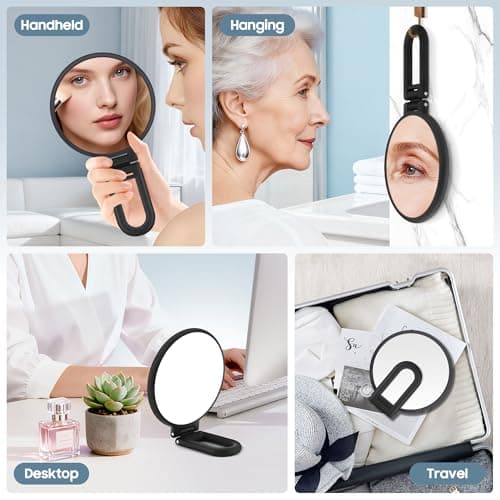 B Beauty Planet 40X Magnifying Mirror, Hand Mirror for Makeup, Double Sided with 40X/1X Magnification, Travel Essential, Portable Foldable for Desktop and Bathroom, Gift for Women, Black - Thumbnail 3