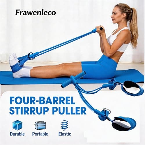 FRAWENLECO Fitness Resistance Bands with 4 Tube Pedal Ankle Puller, Elastic Yoga Pedal Stretch Band for Exercise, AB Training, Sit Up Equipment(Blue) - Thumbnail 2