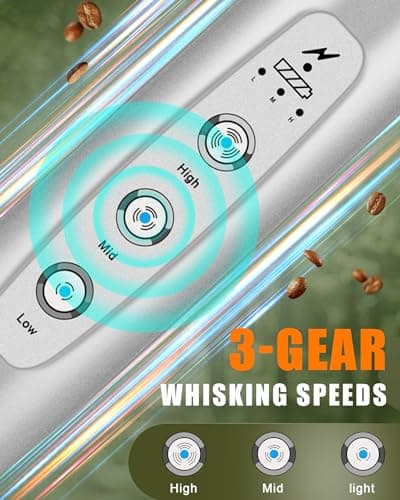 YUSWKO Rechargeable Milk Frother for Coffee, Handheld Drink Mixer with 3 Heads 3 Speeds, Ideal Coffee Frother Wand for Travel - Silver - Thumbnail 2