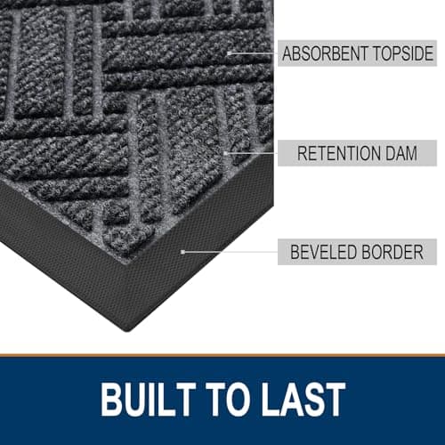 OLANLY Indoor Outdoor Mat, Sturdy Natural Rubber Floor Mat, Non Slip Low Profile Waterproof Doormat, and Stain Front Door Mats, Easy Clean Patio Entrance Mat, 30''x17'', Grey - Thumbnail 3