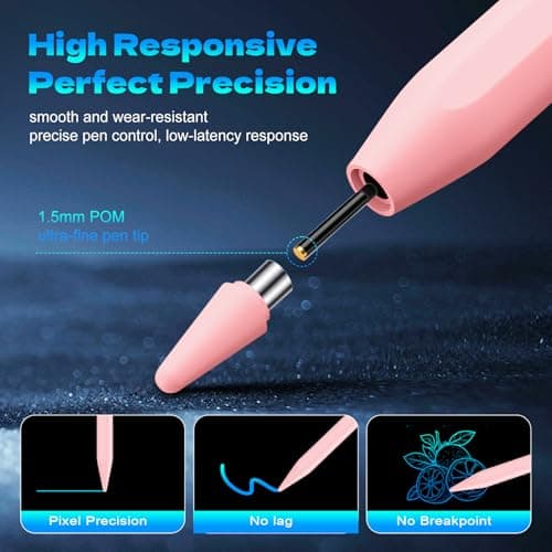 Stylus Pen for Touchscreen,Luntak Universal Magnetic Fine Point iPad Pencil for Android & iOS Smartphone and Tablet,POM Tip Stylus Pen for iPad/iPad Pro/iPhone/Samsung/Lenovo/Huawei and so on-Pink - Thumbnail 4