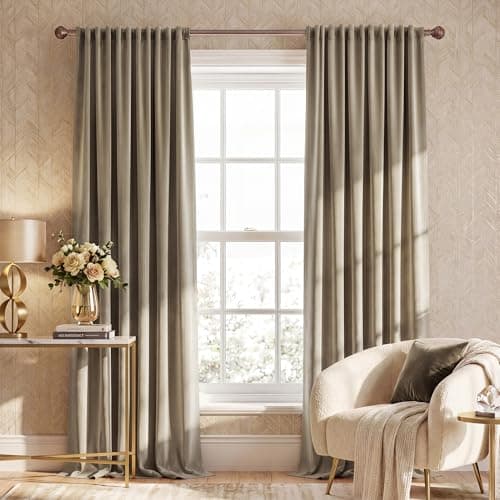 NICETOWN Taupe Velvet Curtains for Bedroom 84 inches Long, Rod Pocket & Back Tab Luxury Room Darkneing Window Treatments Vertical Heavyweight Winter Drapes for Living Room, W52 x L84, 2 Panels - Image 1
