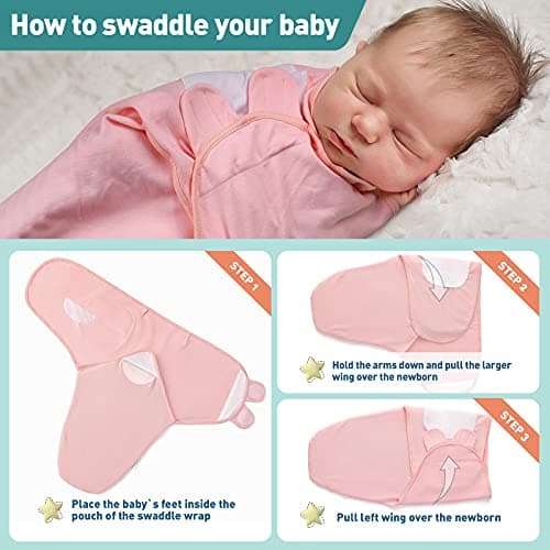 GLLQUEN BABY Swaddle Blankets for Baby Girls, Orange Pink Feather & Wave Point, 3 Pack Wrap Set, Newborn Adjustable Swaddles Sleep Sack, 0-3 Months (Small/Medium) - Thumbnail 5