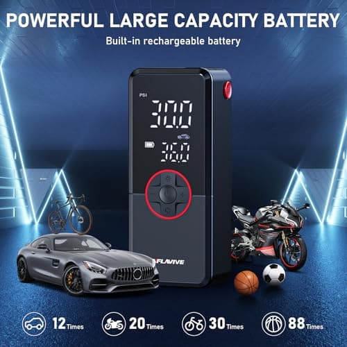 Tire Inflator Portable Air Compressor,150PSI Faster Inflation Cordless Tire Air Pump with Digital Gauge,Auto Shut-Off,LED Light,Electric Air Pump for Car Tires,SUV, Motorcycle, Bike, Balls - Thumbnail 4