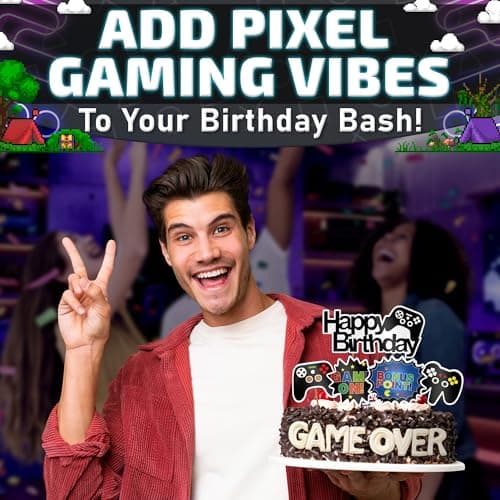 13Pcs Video Game Cake Topper - Cardboard Gamer Cake Decorations with Big & Small Toppers with Gamepad-Themed Design, Easy to Install - Colorful Video Game Birthday Decorations for Boys & Girls Parties - Thumbnail 6