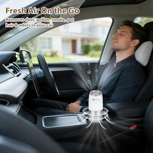 Aucleia Mini Portable Air Purifier with True H13 HEPA Filter, Car Air Purifier for Travel and Office to Remove Pet Hair and Odor Smoke Dust and Pollen, Aromatherapy Function White Gray - Thumbnail 2