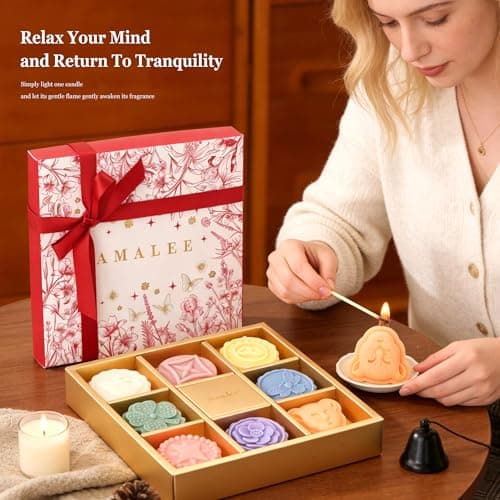 AMALEE 8-Pack Novelty Scented Candles Gift Set - Unique Shaped Artistic Aromatherapy Candles, Natural Soy Wax with Wooden Wick, 8 Scents Long Lasting Stress Relief Candles for Home Decor, Ideal Gifts - Thumbnail 5