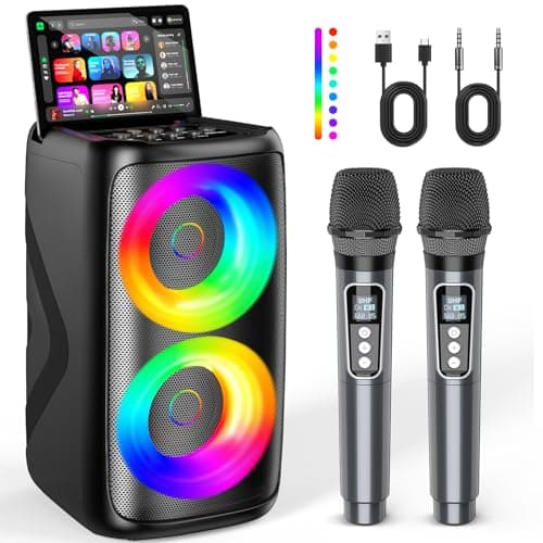 Karaoke Machine for Adults: Portable Bluetooth Speaker with 2 Wireless Karaoke Microphones with LED Lights Birthday Gifts for Party Family Home System Packages Support TWS/TF/USB/AUX - Image 1