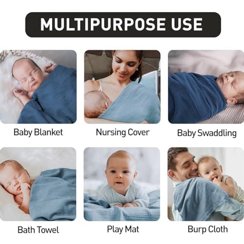 GLLQUEN BABY Muslin Swaddle Blankets, 2-Pack Neutral Receiving Blanket Swaddling for Newborn Boys and Girls, Breathable Swaddle Wrap for Infant, Baby Essentials, Registry & Gift, 40 x 38 inches - Thumbnail 4