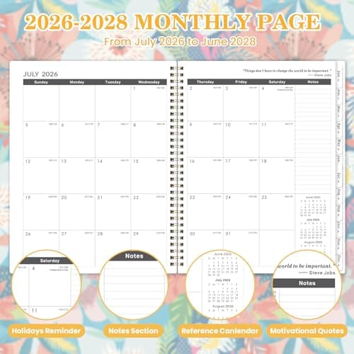 Monthly Planner 2026-2028 - 2 Year Planner 2026-2028, July 2026 - June 2028, 2 Years Monthly Planner, 9" x 11", Two Year Calendar Planners with Back Pocket, Twin-wire Binding, Tabs - Floral - Thumbnail 4