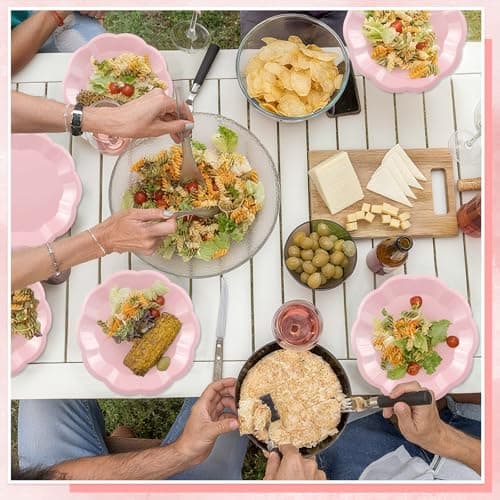 NatNarr 30pcs Pink Plates, 7inch Scalloped Pink Galentines Plates Disposable Pink Valentines Supplies Small Party Plate for Weeding, Valentine's Day, Baby Shower - Thumbnail 6