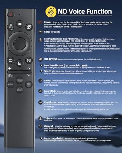 Replacement Remote Control for Samsung Smart TVs – Ready to Use, Universal Remote Compatible with Samsung Frame Curved QLED Crystal UHD TVs - Thumbnail 6