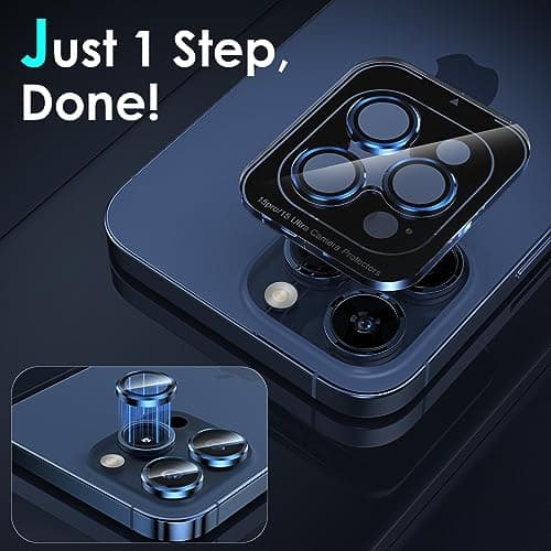 YWXTW CameraLens Protector,[1 Step Installation Tray] Tempered Glass Screen Metal Individual Cover Accessories Case Friendly (Blue Titanium) (iPhone 15 Pro/15 Pro Max) - Thumbnail 4