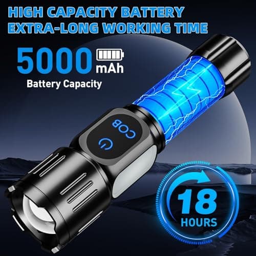 Dszuu Rechargeable LED Flashlight, Super Bright 99000 High Lumens Flash Light, 9 Modes Zoomable Flashlight with LCD Display, Waterproof Tactical Flashlights for Camping, Home Emergency - Thumbnail 6