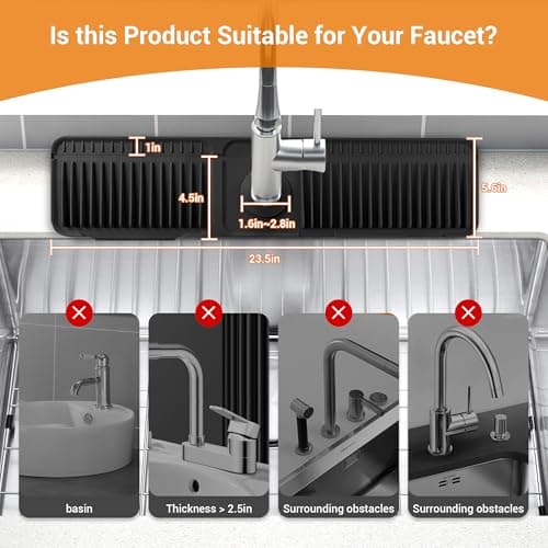 ZJWZLG Faucet Mat for Kitchen Sink, 24"X5.5" Silicone Sink Splash Guard with Soap Holder, Snap-On Design & 7°slope Fast Drain, Folding Sink Faucet Mat for Universal Kitchen Bathroom Sink（Black） - Thumbnail 5