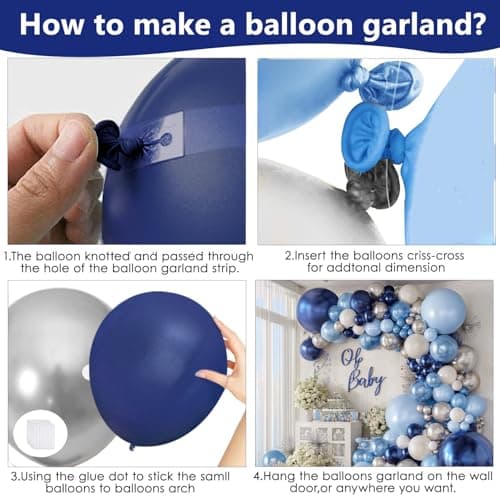 Blue Silver White Balloons Arch Kit - 129pcs Navy Light Metallic Blue Silver White Latex Balloons for Birthday Wedding Bridal Shower Graduation Fathers Day Prom Party Decorations - Thumbnail 3