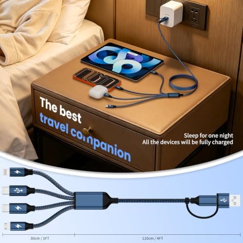 MPATIBY 4 in 2 Multi Charging Cable,Dual Type-C Multiple Charger Cable,USB A/C Charging Cables for Multiple Devices with IP/Micro/USBC Port, Universal USB C Cable Phone Charger Cord for IP 16-12,Navy - Thumbnail 4