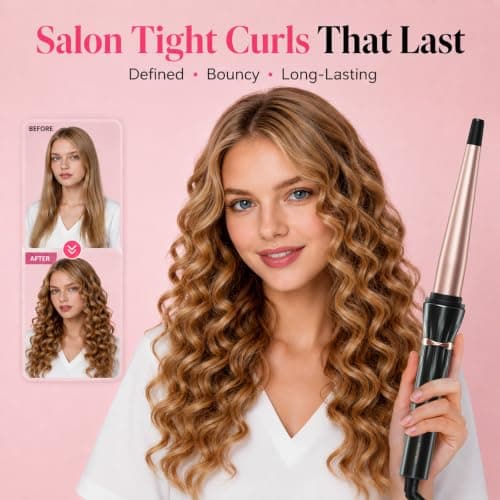Hahahope Curling Wand 1/2–1 Inch Tapered Curling Iron, Ceramic Curling Wand Clamp-Free Hair Curler for Tight Curls, Beach Waves, Spiral & Ringlet Curls, Dual Voltage Travel Styling, 2 Heat Settings - Thumbnail 3