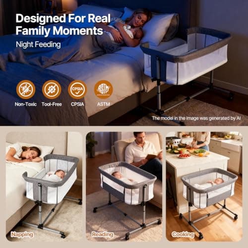 Cheermomo Baby Bassinet, 2-in-1 Baby Bassinet Bedside Crib - Thumbnail 2