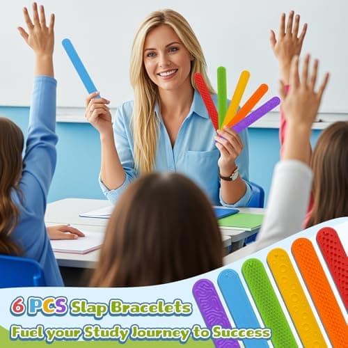 HOMQYTE 6 PCS Fidget Slap Bracelets Toys for Kids Adults Textured Silicone Bracelet Sensory Toys for Autism Anxiety ADHD Calm Down Corner (Multicolor 1, 6 Pcs) - Thumbnail 5