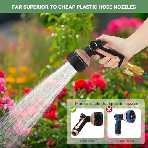 Garden Hose Nozzle Heavy Duty,Metal Water Hose Nozzle with 10 Adjustable Spray Patterns, High Pressure Hose Sprayer Nozzle Thumb Control On Off Valve for Lawn & Plant Watering, Car & Pet Washing - Thumbnail 5