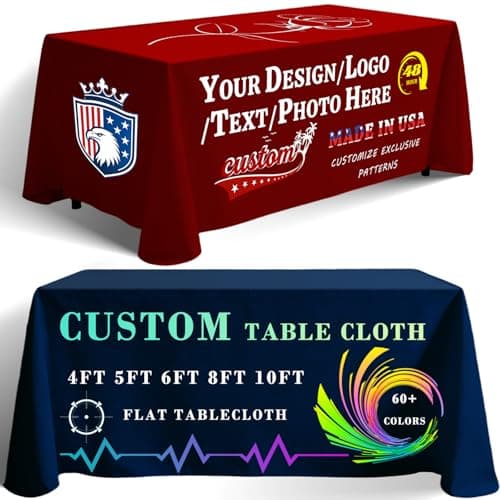 YINJIEYIN Customized Table Cloth with Logo 4FT 5FT 6 FT 8 FT 10 FT Table for Business Tradeshow Events School Company Shop Welfare Organization Church Anniversary Decoratio (8 FT)