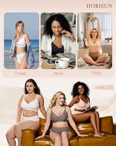 HORISUN Wirefree Bras for Women Full Coverage Plus Size Seamless Bra(White M) - Thumbnail 6