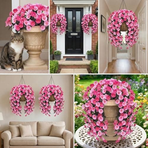 capirosa Artificial Flowers for Outdoors Fake Pink Morning Glory Hanging Flower Decoration, 2Pcs Realistic Faux Plants Petunias Long Trailing Vines,Spring Decor for Porch Patio Balcony Planter Yard - Thumbnail 5