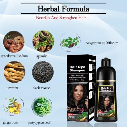 Dark Black Hair Dye Shampoo Instant 3 in 1 for Gray Hair Coverage - Herbal Formula, Semi-Permanent Hair Color in 10 Minutes, Lasts 30 Days, 100% Grey Coverage Shampoo for Men & Women - Thumbnail 5