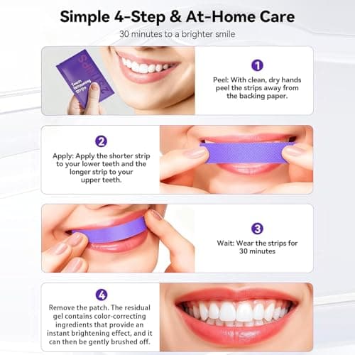 Gentle Daily Purple Teeth Whitening Strips – Enamel-Friendly, No Peroxide Formula for Sensitive Teeth, Reduce Surface Coffee & Tea Stains, Portable Teeth Care for Home & Travel (14 Strips) - Thumbnail 4