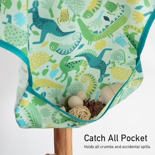 CIVARUA KIDS 3-Pack Waterproof Baby Bibs for Eating - Mess Proof Lightweight Toddler Feeding Bibs with Large Food Catcher, Food-Grade Baby Eating Essentials, Easy to Put On & Clean(Green Animals) - Thumbnail 4