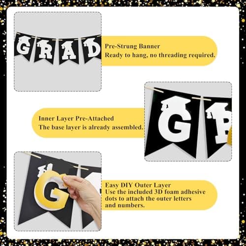 Graduation Decorations 2026– DIY 3D Congrats Grad 2026 Banner Black and Gold Layered Grad Party Decor for School and Home Graduation Photo Backdrop (Black) - Thumbnail 5
