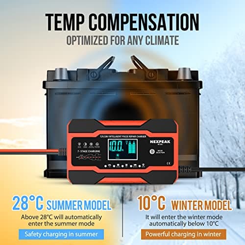 NEXPEAK NC201 10-Amp Battery Charger, Smart Trickle Charger 12V 24V Car Battery Charger Fully Automatic Maintainer Desulfator w/Temp Compensation for Car Truck Lawn Mower Boat Marine Batteries - Thumbnail 5
