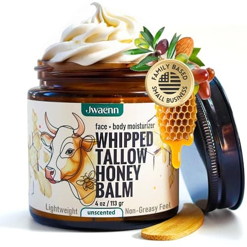 JWAENN Whipped Tallow and Honey Balm Grass-Fed Beef Tallow for Skin, Face & Body Moisturizer for Dry & Sensitive Skin, Lightweight, Fast-Absorbing, Non-Greasy 4 oz - Image 1