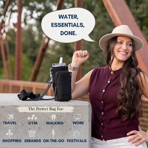SOLLY AND RUE Water Bottle Sling Bag Crossbody Water Bottle Holder with Strap & Phone Pocket Insulated Carrier for Stanley & Hydro Flask up to 40oz Travel & Walking Companion - Thumbnail 2