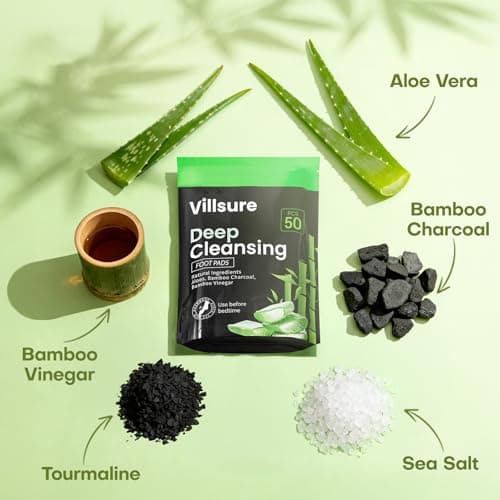 Villsure Cleansing Foot Pads Feature a Natural Herbal Formula, Fomprising Aloe Vera Bamboo Charcoal Sea Salt Bamboo Vinegar and Tourmaline, Suitable for Daily Relaxation, Best used Before Bedtime-50pc - Thumbnail 3
