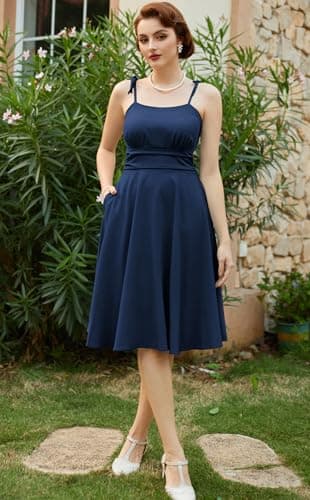 Belle Poque Navy Blue Cottagecore Dress for Women Summer Spring Beach Sundress Midi Homecoming Graduation Dresses L - Thumbnail 2