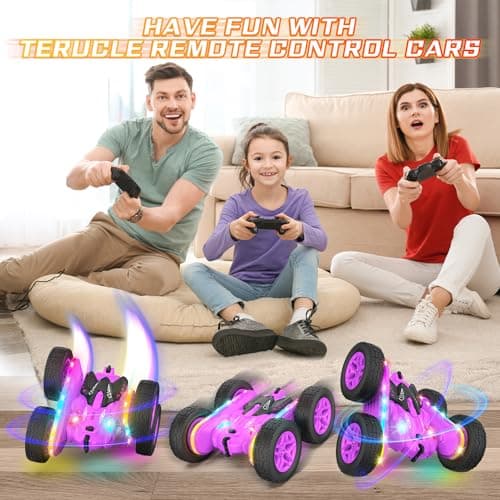 Terucle Remote Control Car, Rc Cars Stunt RC Car Toys New Upgraded Strip Lights and Headlights Girl Toys Double-Sided 360° Rotating 4WD Drift Truck for Boys Girls Birthday Gift (Purple) - Thumbnail 5