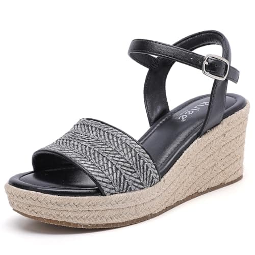 Ruiee Wide Width Wedges Sandals for Women, Summer Platform Espadrille Wedge Heels Wide Feet Braided Ankle Strap Womens Sandal.251103 Black Size11.5 - Image 1